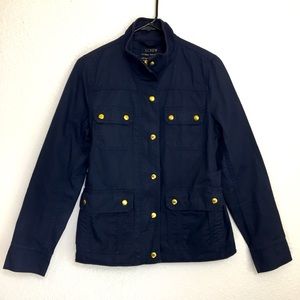 J. Crew Downtown Boyfriend Field Utility Navy Blue Gold Button Jacket  S